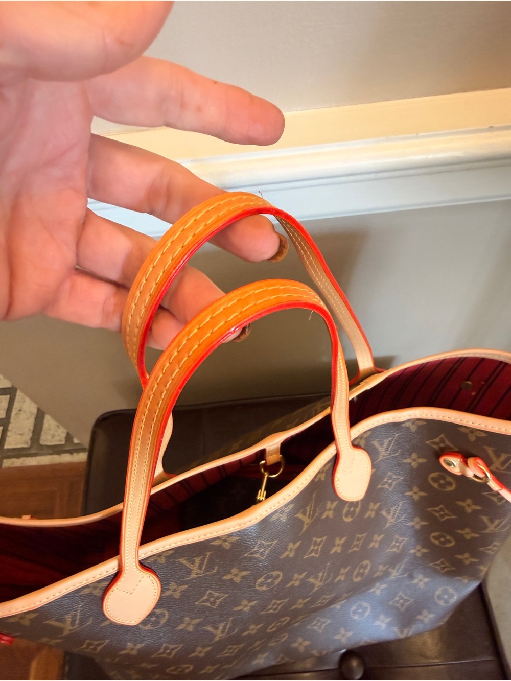 Monogram Neverfull Tote Bag in Brown and Natural Vachetta - Picture 3 of 16